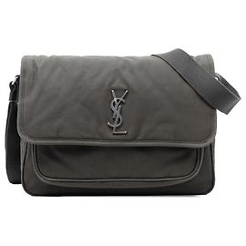 Bolsa mensageiro Niki em lona cinza Saint Laurent Marrom