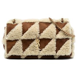 Saint Laurent Brown Medium Suede and Shearling Patchwork Jamie Shoulder Bag Brown