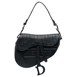 Dior-Dior Black Oblique Embossed Calfskin Saddle Bag-Black