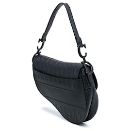 Dior-Dior Black Oblique Embossed Calfskin Saddle Bag-Black