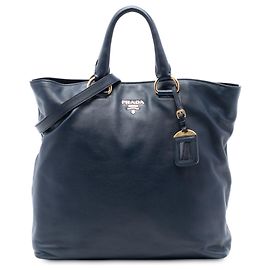 Bolsa tote conversível aberta em couro macio azul Prada Azul Outro