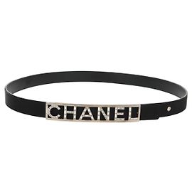 Chanel Logo Belt Leather Thin Black