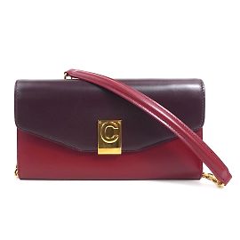Céline Portafoglio lungo a catena per donne Celine in pelle bordeaux e rossa Rosso Bordò