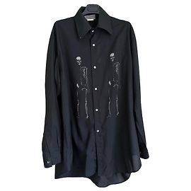 Camicia nera Yohji Yamamoto con stampa scheletro Nero
