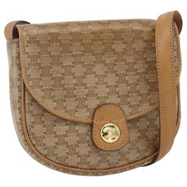 Céline Borsa a Spalla in Tela Macadam CELINE PVC Beige Oro Auth 161609 Beige D'oro