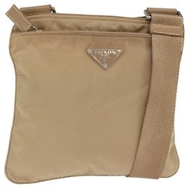 PRADA Shoulder Bag Nylon Beige Silver Auth 160510 Silvery Beige