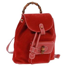 Zaino in Bambù GUCCI Camoscio Rosso Oro 003 1998 0030 Auth gh1510 Rosso D'oro