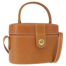 LOEWE Vanity Hand Bag Leather 2way Brown Gold Auth 161089 Brown Golden