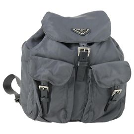 PRADA Rucksack aus grauem Nylon mit Silber authentisch gh1547 Braun Silber