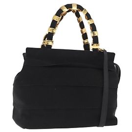 Salvatore Ferragamo Vala Hand Bag Canvas 2way Black Auth 160689 Black