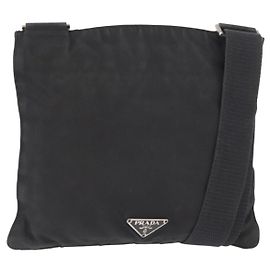 PRADA Shoulder Bag Nylon Black Silver Auth 159057 Black Silvery