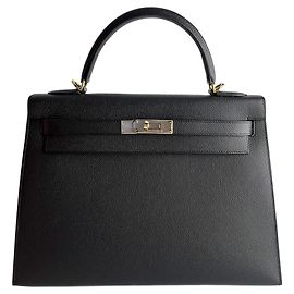 Hermès Kelly 32 Epsom Leather Sellier Top-handle Handbag Black Black