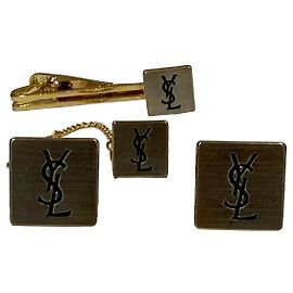 Set Yves Saint Laurent Gemelli Clip per Cravatta e Stud Argento Argento