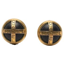 Orecchini a clip vintage con logo Chanel Nero D'oro