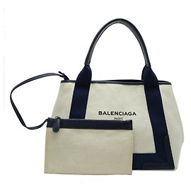 Balenciaga Navy Cabas S Handtasche mit Pouch Weiß Marineblau