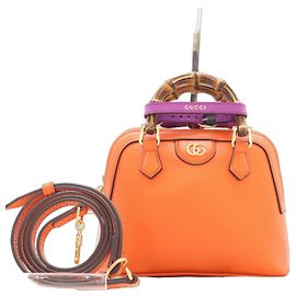 Gucci Diana NM Bolsa de couro com alça de bambu Mini Laranja