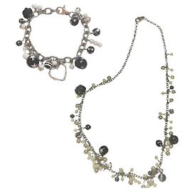 Conjunto DOLCE & GABBANA colar bracelete pérolas pretas e brancas, coração com Swarovski, rosa e outros charms Preto Prata Branco