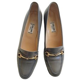 1970s Céline heeled loafers, gray leather, size 36.5, excellent condition Grey