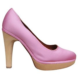 Escarpins Lanvin em cetim e couro rosa Rosa