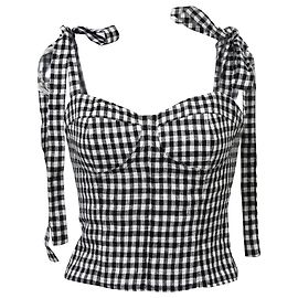 Top cropped em algodão preto e branco com estampa xadrez e amarração da Reformation Preto