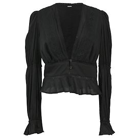 Top cropped de manga longa com decote profundo em algodão preto da Reformation Preto