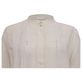 Blusa de seda marfim com borda bordada Chloé de mangas longas Branco Cru