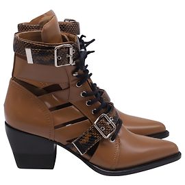 Botas Medianas Chloé Rylee en Cuero Marrón Castaño Roja