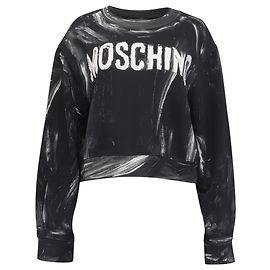 Schwarzer Baumwollpullover mit Moschino Couture Logo-Akzent Schwarz