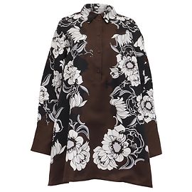 Valentino Garavani Vestido mini camisa oversized com estampa floral Valentino em algodão e seda marrom Marrom