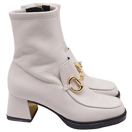 Botines de tacón bloque Horsebit Gucci en cuero de cabra blanco Blanco Crudo
