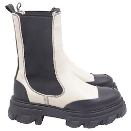 Ganni Mid Calf Chelsea Boots in White Leather Multiple colors