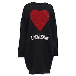 Vestido mini em algodão preto com aplique de tule em forma de coração Love Moschino Preto