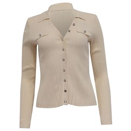 Maje Strickjacke mit Kragen aus cremefarbener Viskose Weiß Roh
