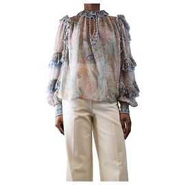Etro Grüne Seidenbluse mit floralem Volant - Größe UK 6 Grün
