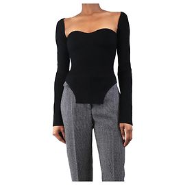 Khaite Black square neck ribbed top - size S Black