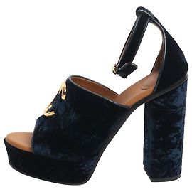 Chloé Chloe Blue crushed velvet chunky heels - size EU 37 (UK 4) Blue