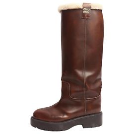 Miu Miu Botas de couro marrom com pele - tamanho EU 40 (UK 7) Marrom