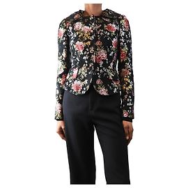 Ulla Johnson Blusa in seta nera con volant floreali - taglia UK 4 Nero