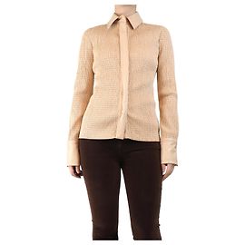 Sportmax Beige geraffte Kunstlederbluse - Größe M Braun