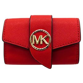 Michael Kors GREENWICH Leather Key Case Coin Case Red