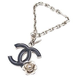 Chanel Silver Silver Plated CC Camellia Bag Charm Silvery