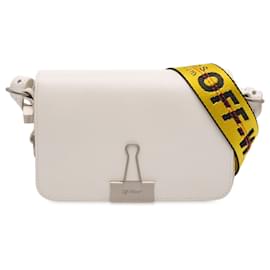 Off White Bolsa de aba mini em couro branco Off-White com clipe de binder Branco