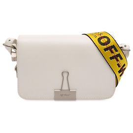 Off White Sac à rabat mini en cuir blanc Off-White avec clip de binder Blanc
