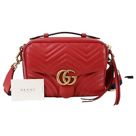 Gucci Bolsa de ombro GG Marmont com alça Web Vermelho