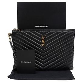 Saint Laurent Pochette per tablet con monogramma Nero