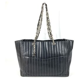 Chanel CC Coco Mark Logo Mademoiselle Double Chain Tote Bag Black