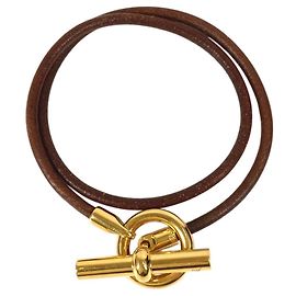 Collier ras du cou bracelet double logo Grennan d'Hermès Marron Doré