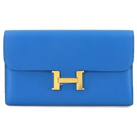 Hermès Hermes Constance Long Bifold Wallet in Blue Hydra Blue