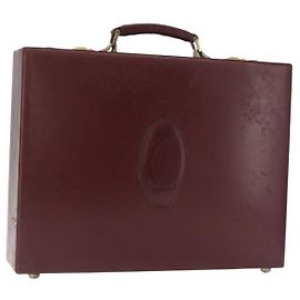 CARTIER Pasta Bolsa de Mão Couro Bordeaux Ouro Auth 161392 Dourado Bordeaux