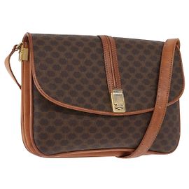 Céline Bolsa de Ombro em Lona Macadam CELINE em Couro PVC Marrom Dourado Auth 161211 Marrom Dourado